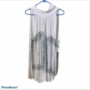 Free People Top OB578941 White Paisley Tie Back M